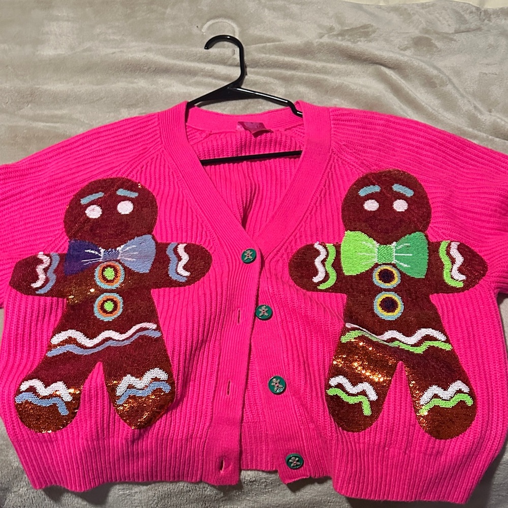 QOS gingerbread cardigan Small